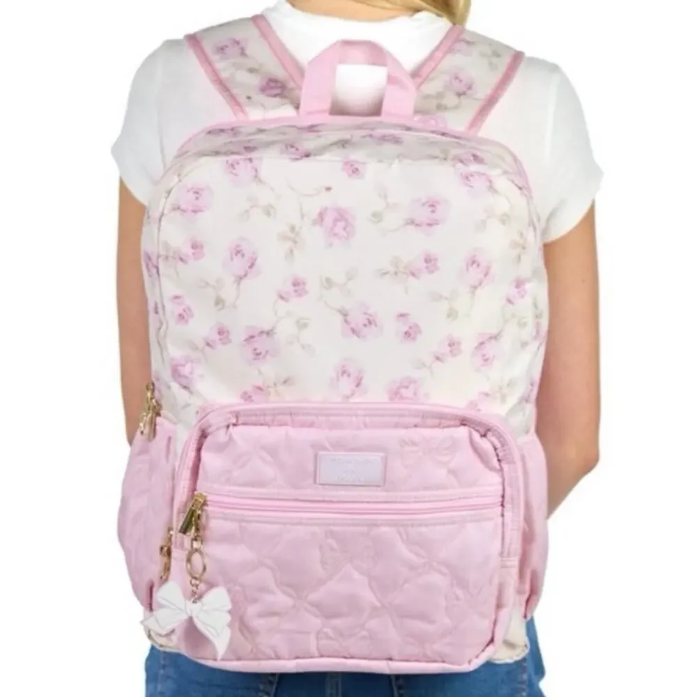 LoveShackFancy yoobi pink & white floral backpack